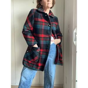 Womens Wool Plaid Coat M Made USA Equestrian Country Side Classic Mod Preppy